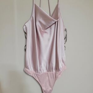 Nwot Pleione Satin Cowl Neck Bodysuit in Pale Pink